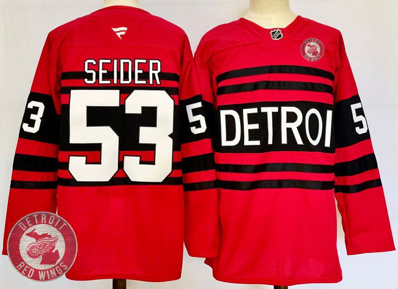 Men Detroit Red Wings 53 Seider Red Fanatics 2025 NHL Jersey style 7